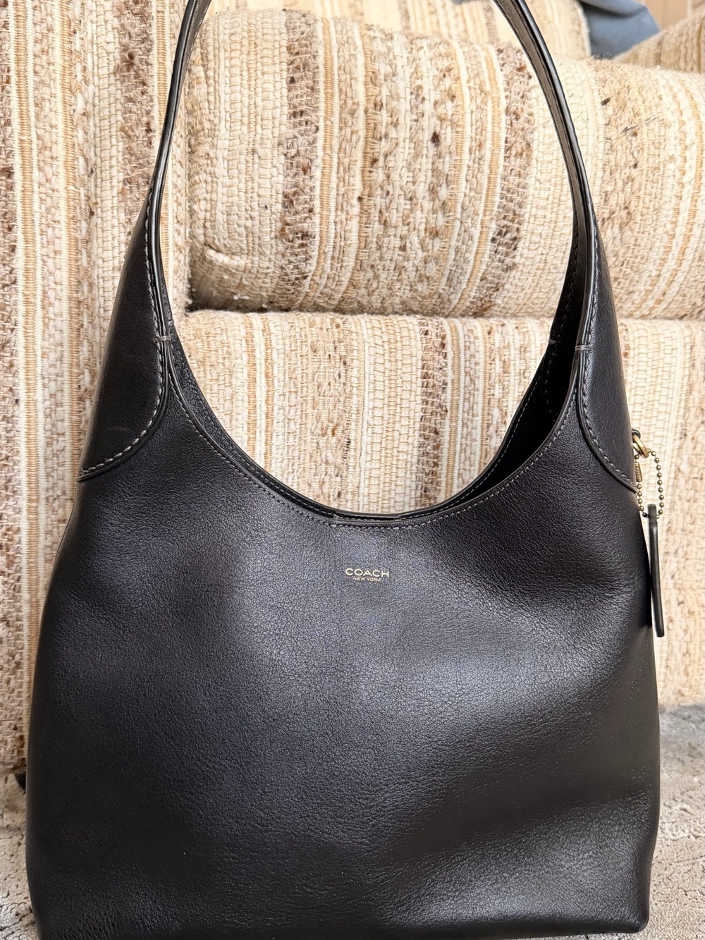 Coach Brooklyn Shoulder Bag 28 Black Leather Brass Hardware CU068
